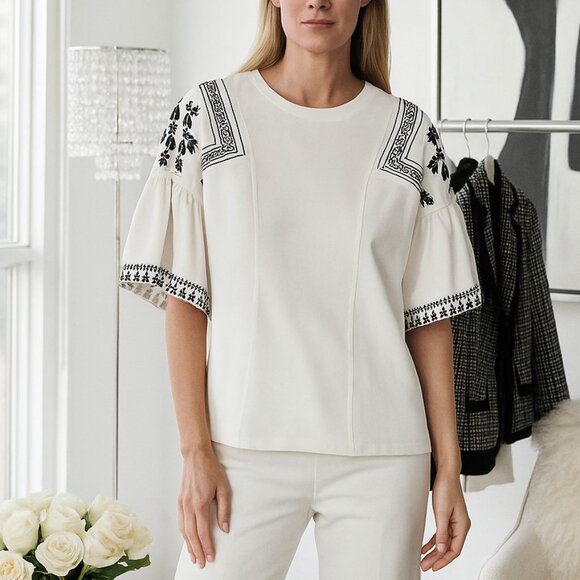 Elliott Lauren White Cotton Renaissance Tee Cottagecore Peasant Bell Sleeves XS - Picture 1 of 13